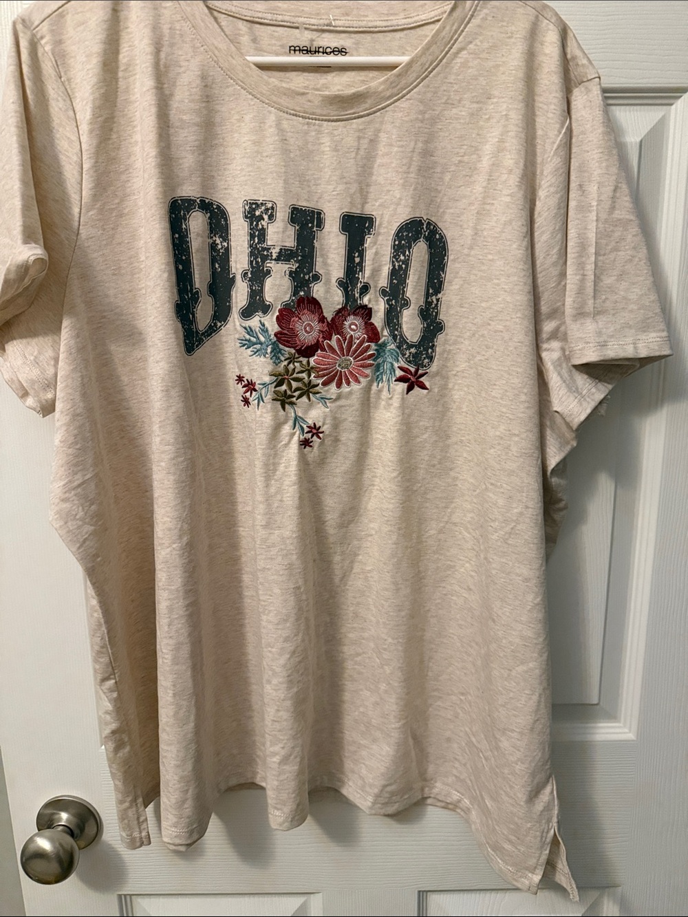 Maurices Beige Graphic Tee with Floral Ohio Print -